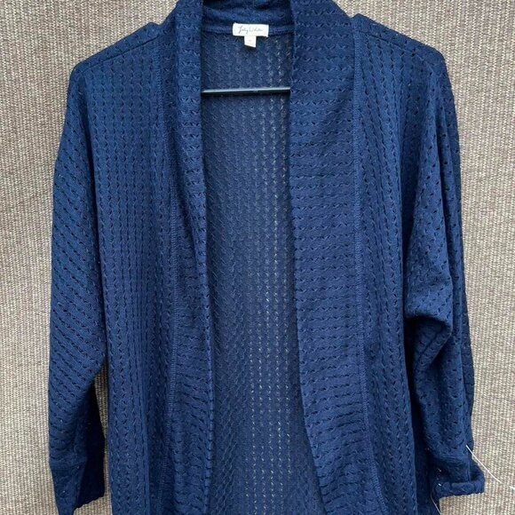 lily white Sweater Knit Mesh Cocoon Cardigan Midnight Blue Women’s Sz M - Picture 2 of 8